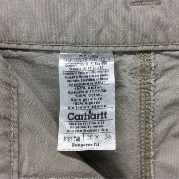 Carhartt Dungaree Fit Jeans Men's Size 38 Khaki/Tan Carpenter Workwear Outdoor - Picture 2 of 9